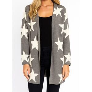 Sioni Gray Star Print Open Front Hooded Cardigan | Size Medium